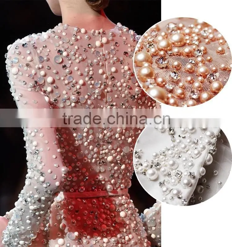 Wholesale Fancy sequins lace fabric for bridal and girls dress white sequined mesh lace french net lace textile