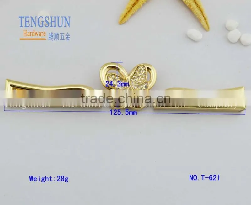 Zinc alloy decorative side clip with A diamond for purse metel bag parts wholesale