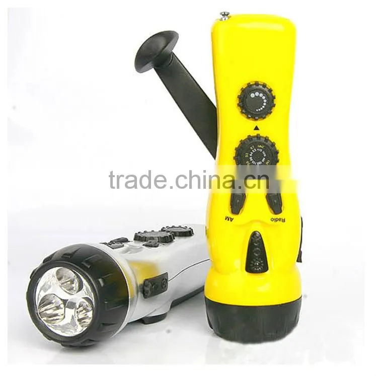Dynamo Cranking Flashlight torch with Fm Radio, Sos Alarm, Mobile Phone Charger multi-use for home & outdoor