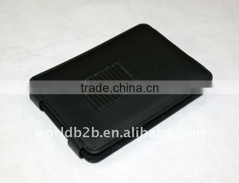 Black Slim Leather Case Folio with Multi Adjustable Viewing Angles for Amazon Kindle 4 and Kindle Touch E-Reader