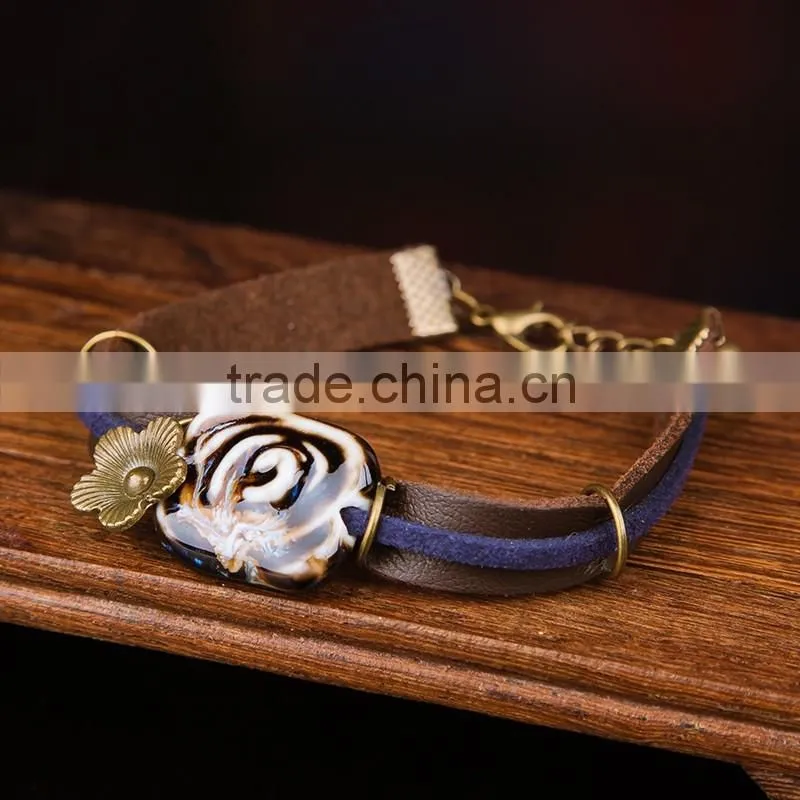Braided porcelain charm bracelet handwork woven friendship bracelet , Ceramic Bracelet