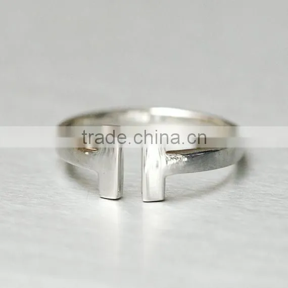 Unique Pave Rose Gold Vertical Bar Ring Sterling Silver