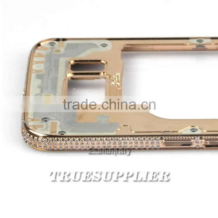 New design for Samsung rose gold middle plate with diamond for samsung s6 grand housing