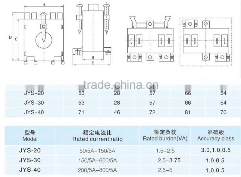 JYS-40 one phase busbar type operated current transformer output 5a
