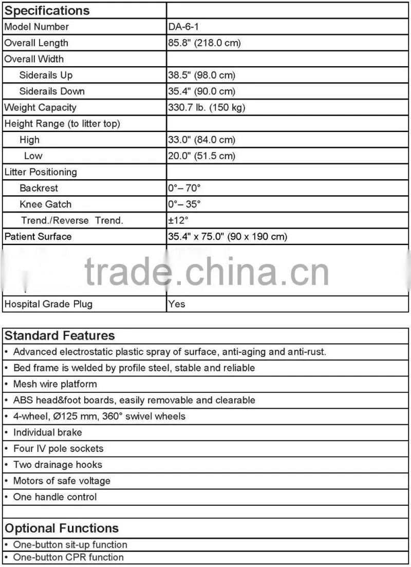 2016 DA-6-1 muli-function electric hospital bed, medical bed