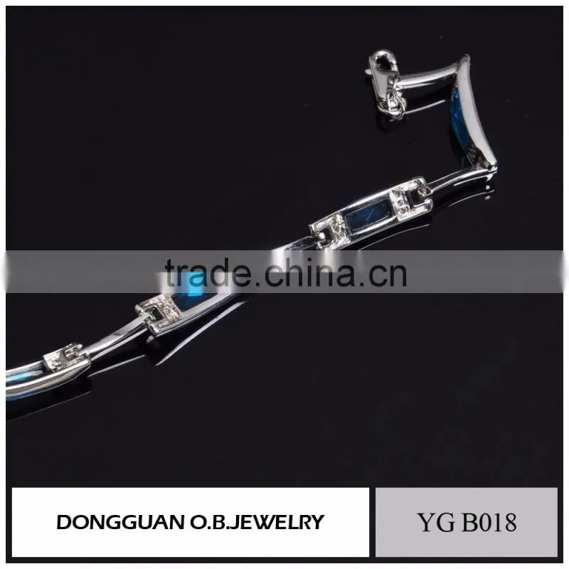 Fashion blue glass jewelry bracelet brass bangle bracelet with wholesale price