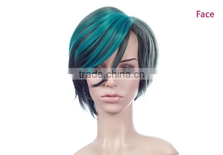 Low price good quality bobo design synthetic hair monofilament short green ombre wig