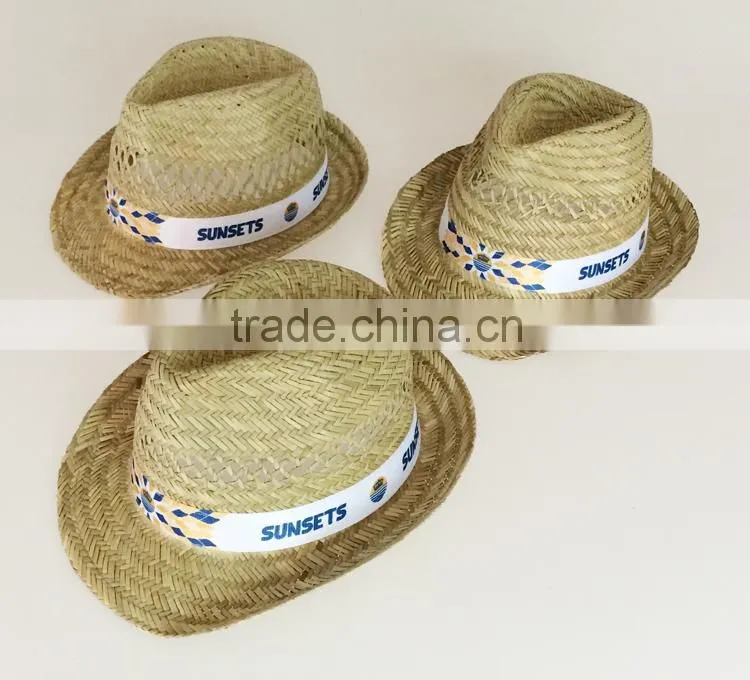 Wholesale Chinese cheap promotion plain custom mens narrow brim summer natural straw cool sun hat