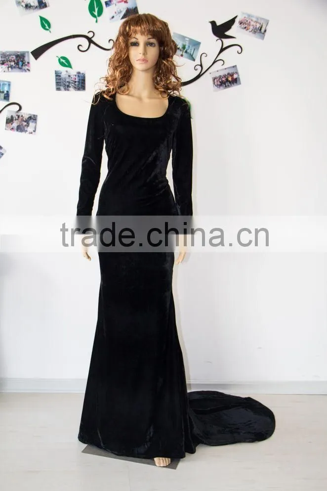 2015 Newest arrival long sleeve velvet dress fashion lady 3xl plus size dress