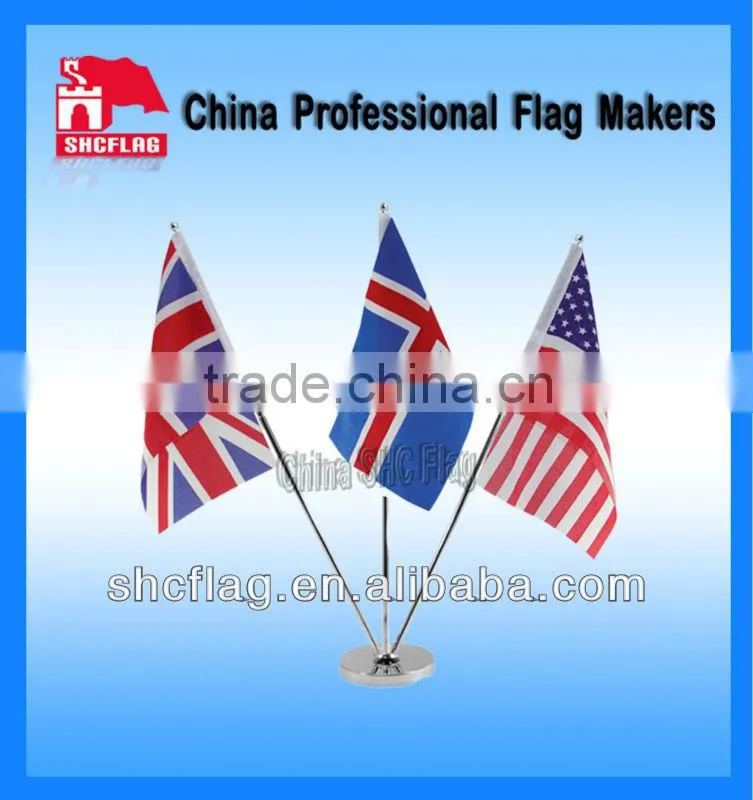 custom national table top flag with metal base and stick