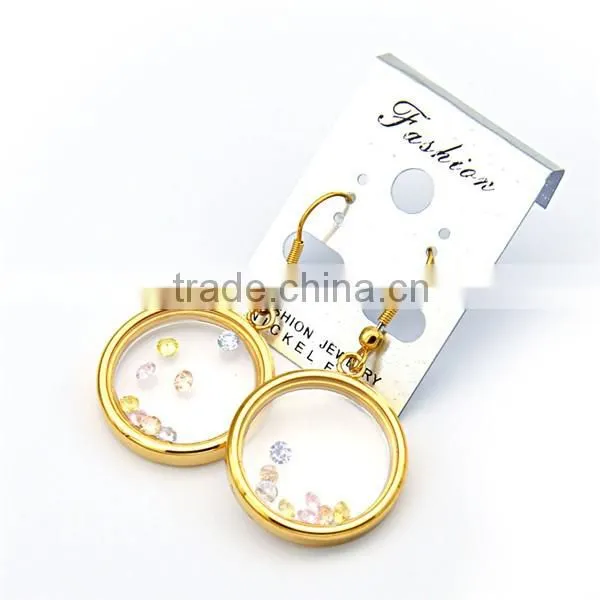 womens fashion round earrings stainless steel 18k gold plated glass earrings