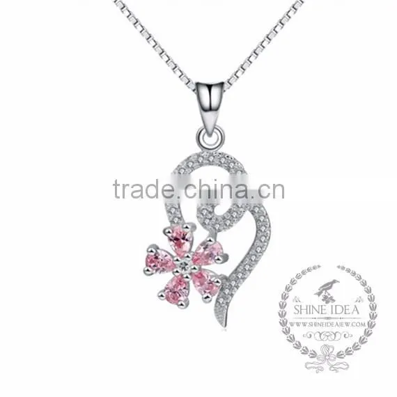 925 sterling silver pink zircon flower creative pendant necklace fashion women necklace supplies 6360453