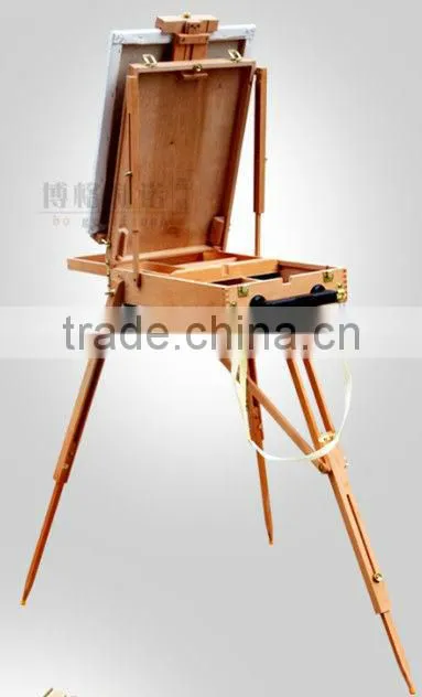 in stock 82*106*140(183)cm professional wooden sketch box easel with hand lever and omni-directional wheel
