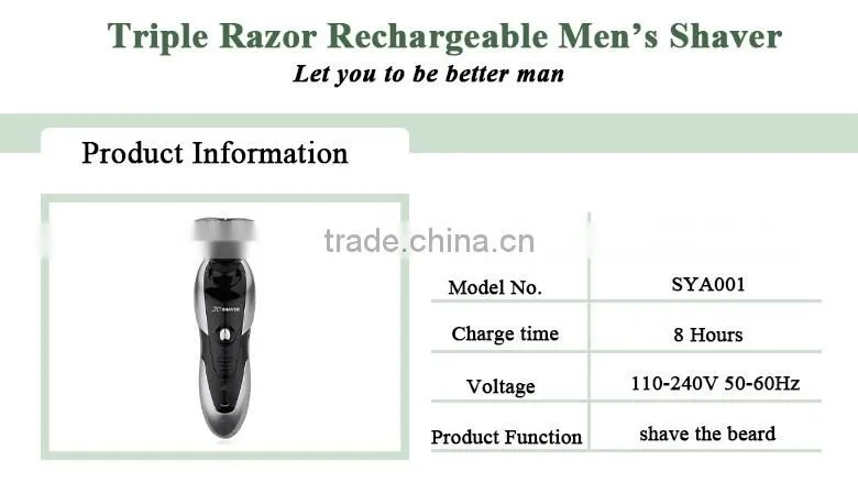 strong motor washable cheap electric rechargeable shaver with led light 3heads man shaver