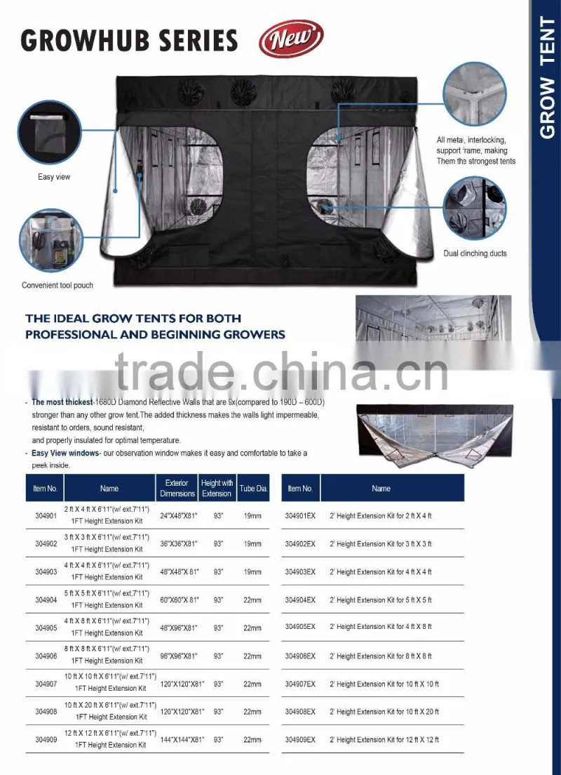 Hydroponic Indoor Grow Highly Reflective Fabric 600D Mylar 12 x 12 Plant Grow Tent