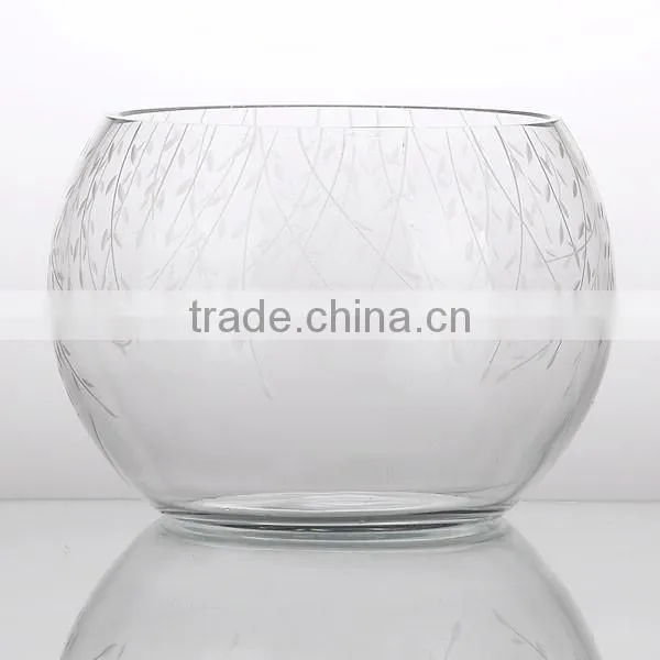 round glass vase with decorative flowers/glass fish bowl