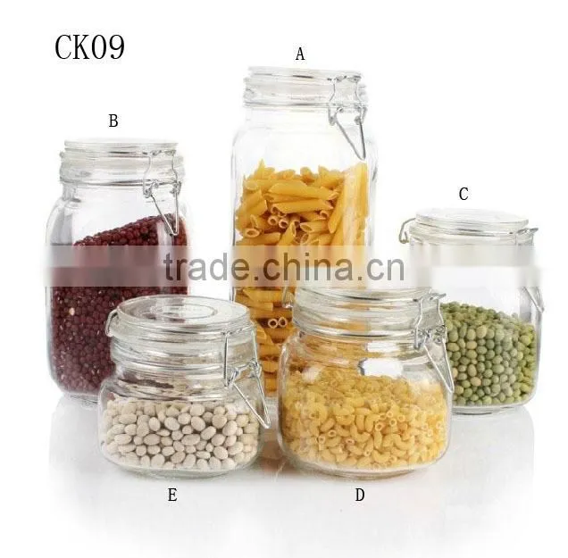 Clear Kitchen Food Storage Airtight Seal Lock Lid Jar/Glass jar with metal clip