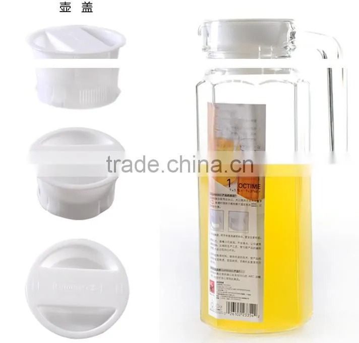 China factory 1L high hot water octagonal glass jug with lid