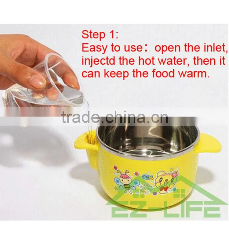 Creative baby dinnerware 500ML stainless steel kids food thermal sockproof feeding bowls