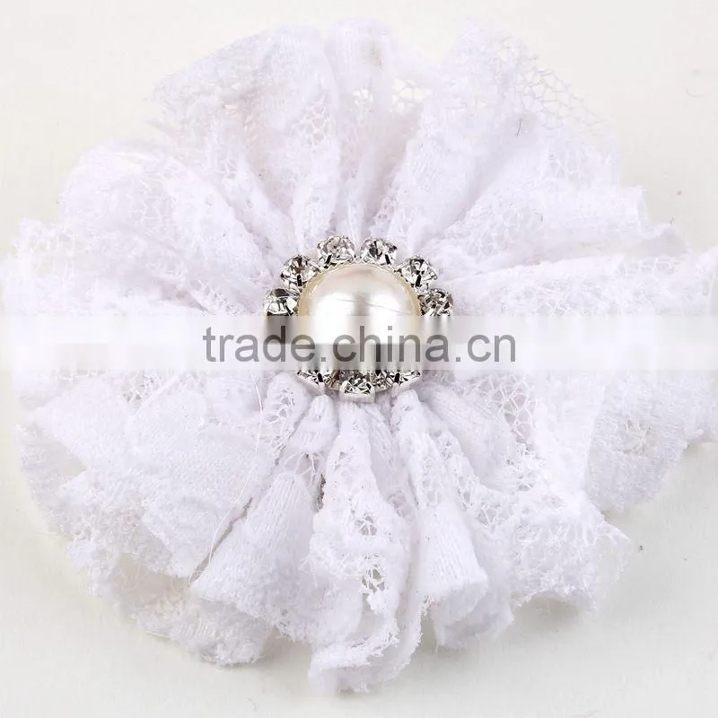 lace flower with pearl rhinestone in center for kids hair accessories