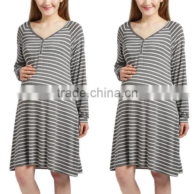 Paypal Accept Sexy Ladies Night Wear Front Closure Heather Gray White Stripe Sexy Transparent Nude Mature Night Shirt Dress