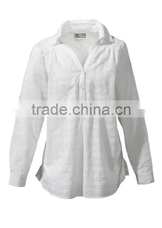 ladies plus size tunic cotton tunic Semi-sheer V-neck tunic