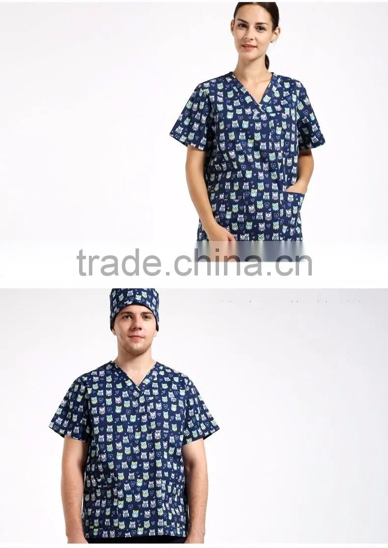 2017 Hospital Clinic Doctor Nurse Printed Medical Clothings Comfortable & Breathable Unisex Medical Scrubs Uniform Set