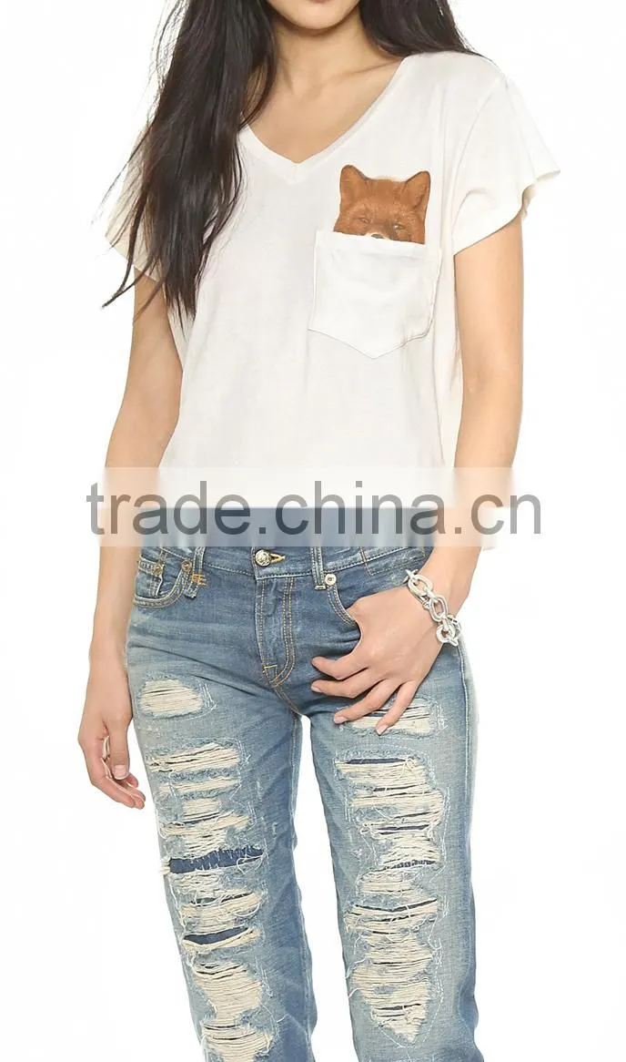 printed picture fox clothing for women with little pocket