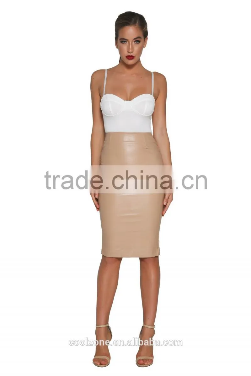 Fashion faux leather skirts design wholesale women midi skirt