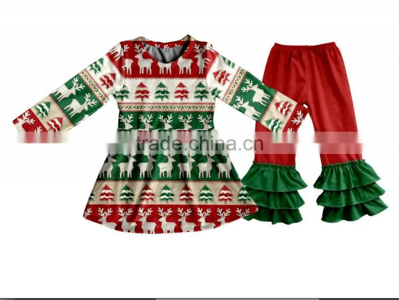 Popular fashion christmas boutique deer clothes baby clothes girls clothing sets kids boutique clothing factory