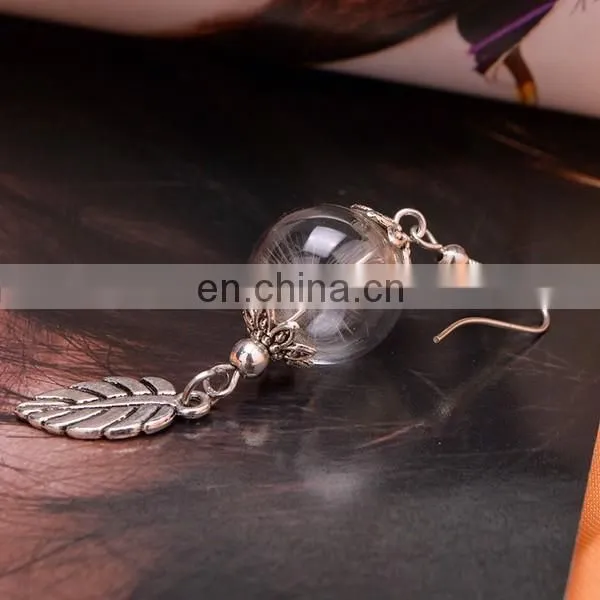 Hot sell glass ball dandelion seeds vintage flower metal plant pendant unique earrings