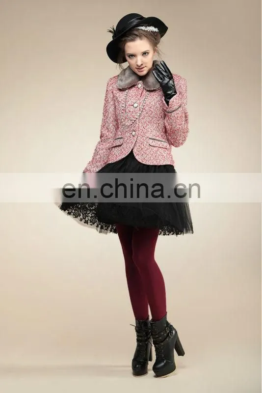 girl fur turndowm collar sigle-breasted high waist short length woolen coats