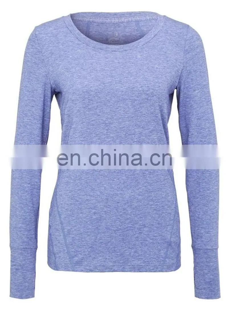 Pofessional blank design women long sleeve fitness shirts gym custom logo in bulk with thumb cuffs
