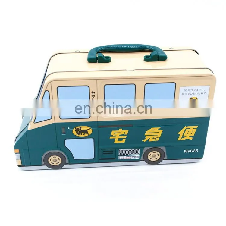 handle lunch tin box with hinge lid custom printing
