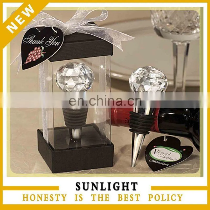 custom design crystal shape wine stopper for wedding return gift