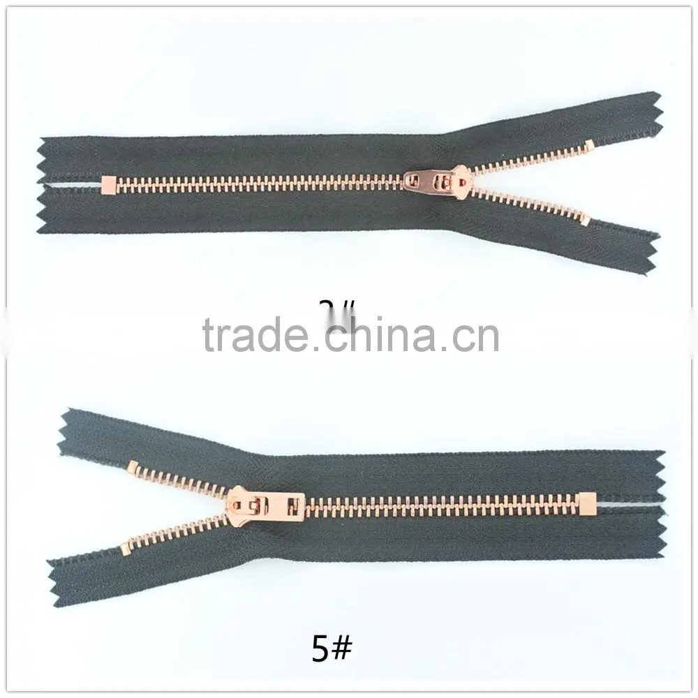 5#Y teeth close end rose gold metal zipper