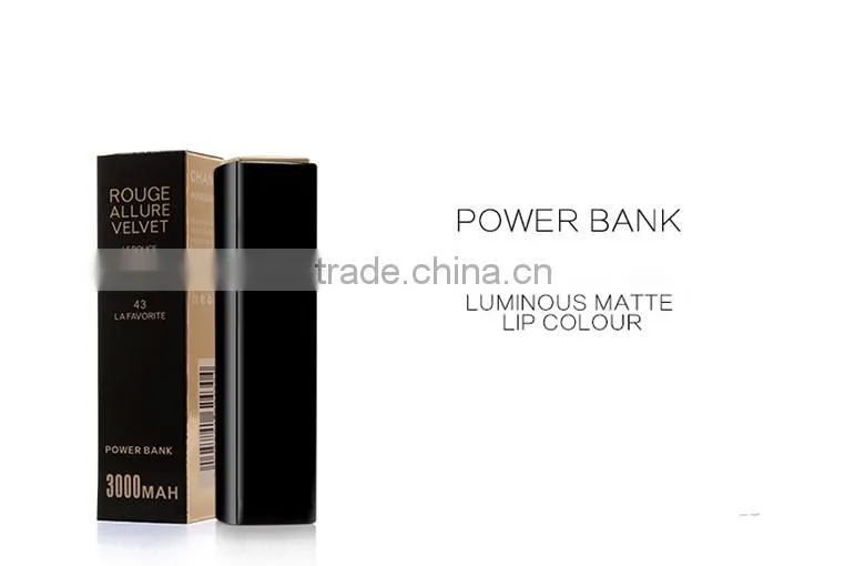 Bulk mobile phone charger lipstick Power Bank3000mAh for iPhone samsung