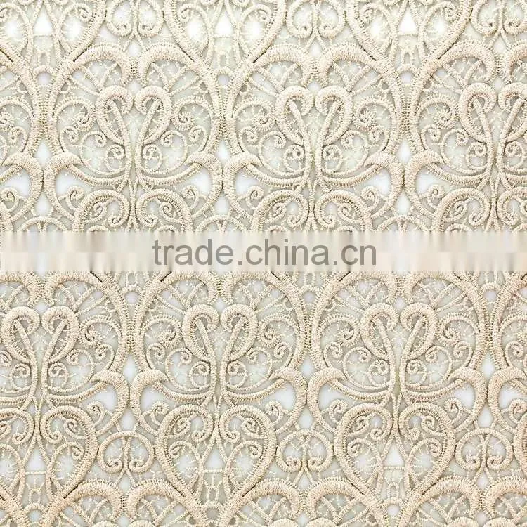 Fashion lowest price wholesale 100% golden yarn embroidery designs ladies tops gold lace fabric