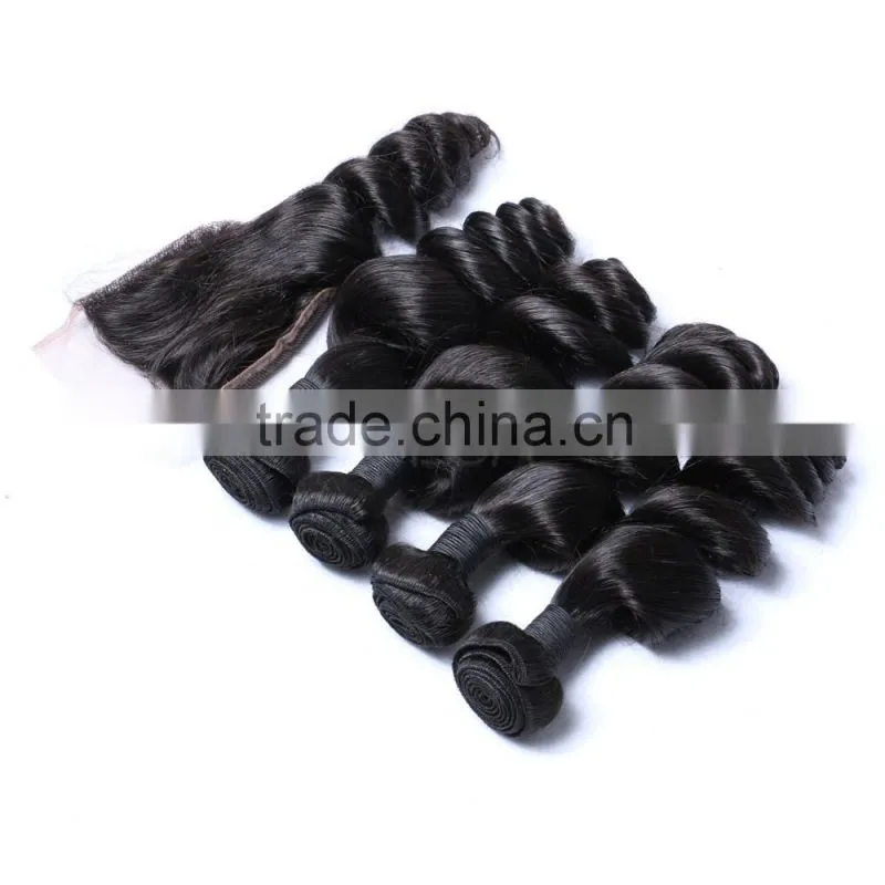 Mongolian deep loose rose wave curly virgin remy hair extensions with back closure silk lace closure hair