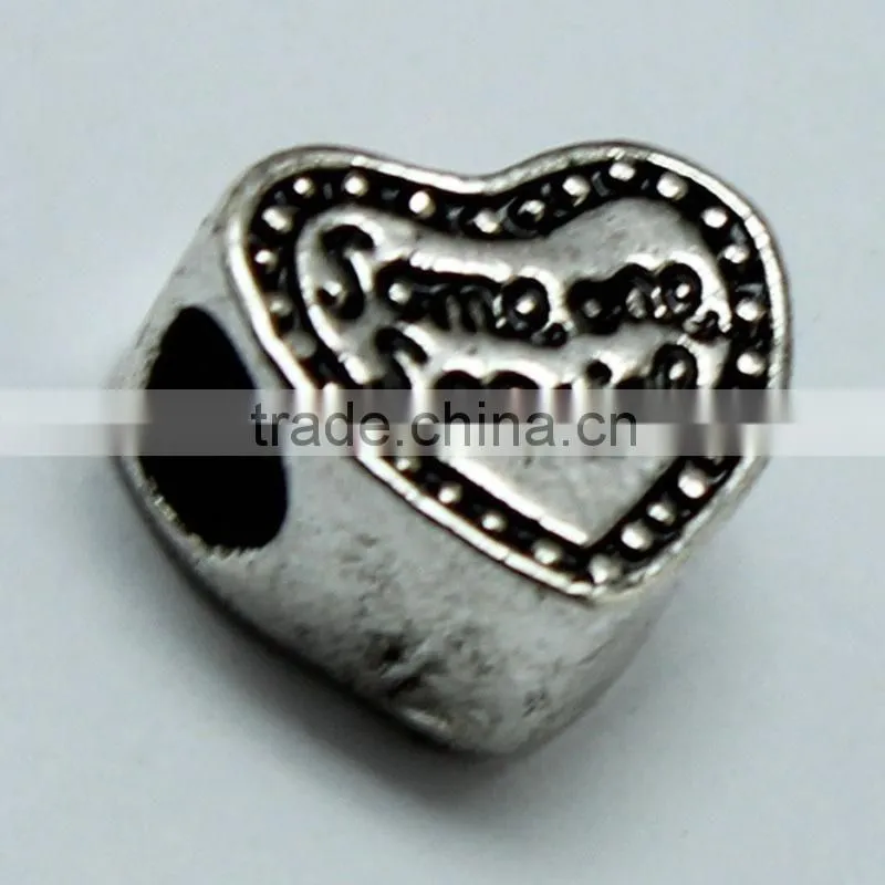 Some one Special Text Heart Shape Zinc Alloy Beads with Round Hole