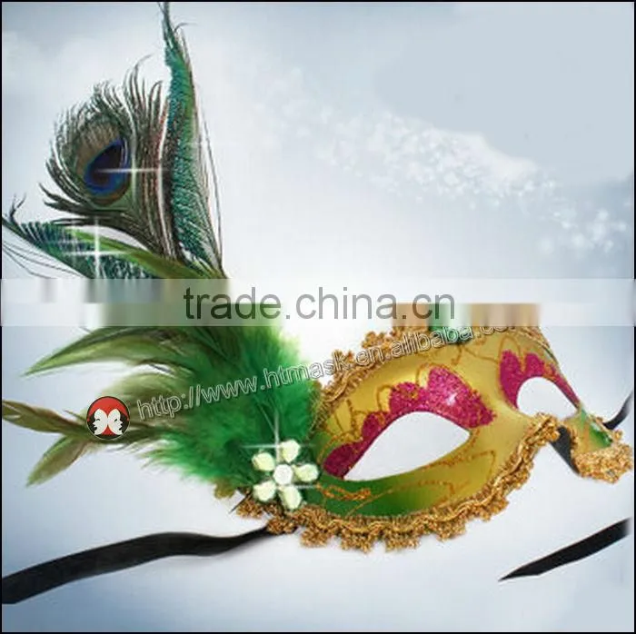High quality beautiful Rhinestone half face peacock feather party mask