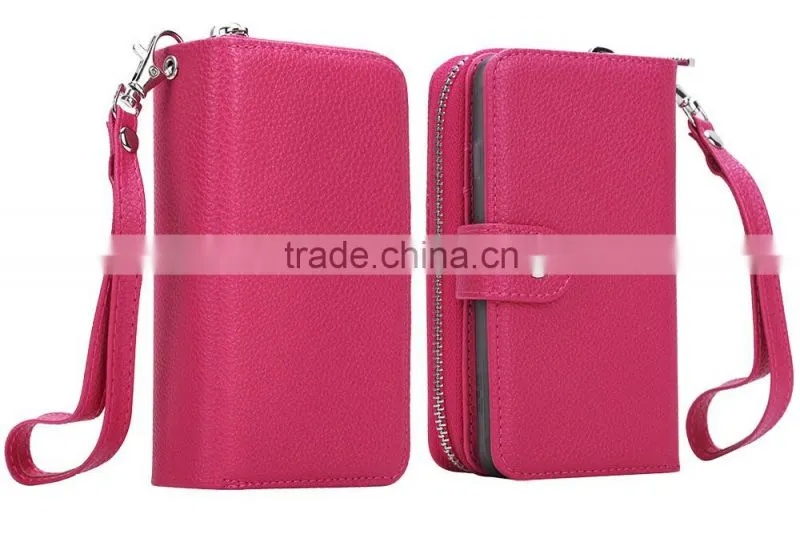 Unique leatherZipper Wallet Card Slot mob phone cover, rose red protective case for iPhone 6/6s