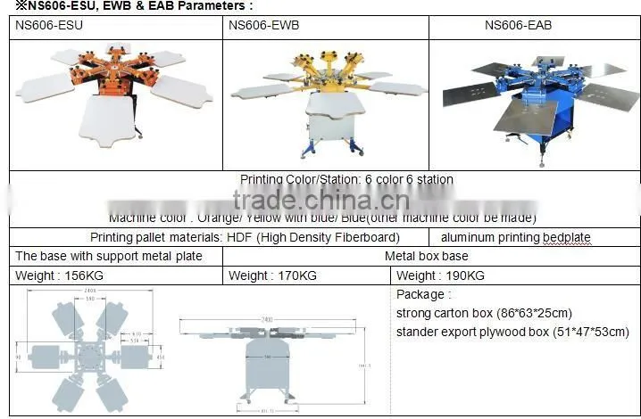 NS606-MR15W Micro-registration t-shirt screen printing machine 6 color 6 station