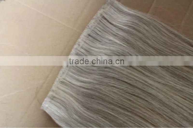 pu sikn human hair extension virgin grey hair extension