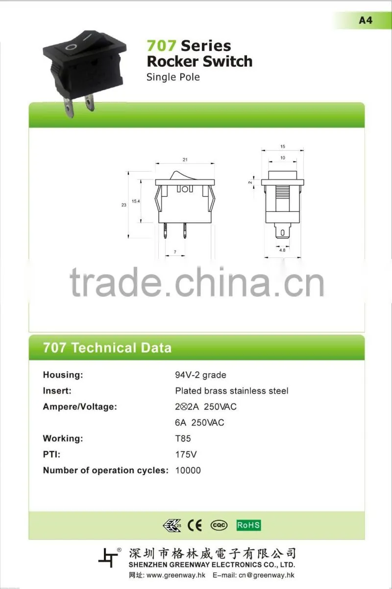 single pole Rocker Switch for table-lamps and panel lights