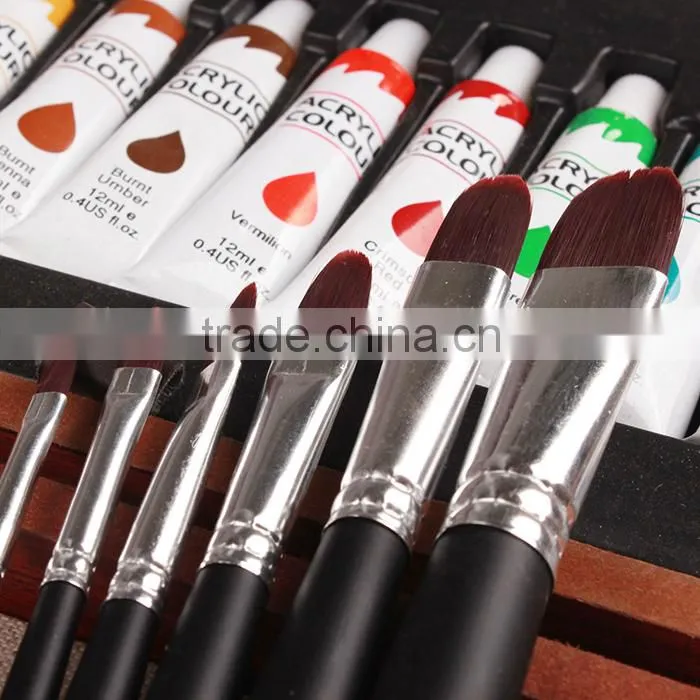 Wood Black Handle Nickel Plated Copper Circle Paint Brush Set