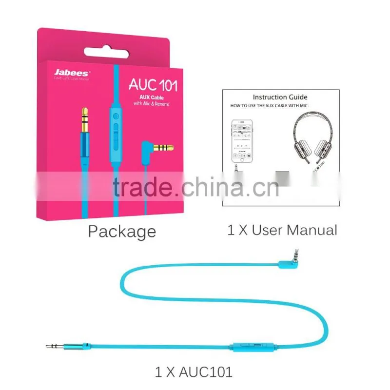 New volume control aux cable 3.5 to 3.5mm car stereo flat audio monitoring cable bulk microphone cable