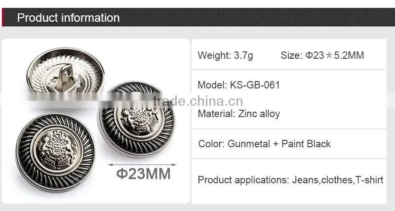 Free Sample Custom Made Logo Gun Metal Black Color Metal Sewing Buttons