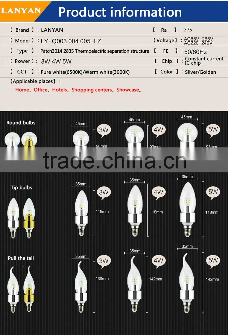 4w e12 candle lamp led with CE ROHS made in China, led candle bulb lamp 4w