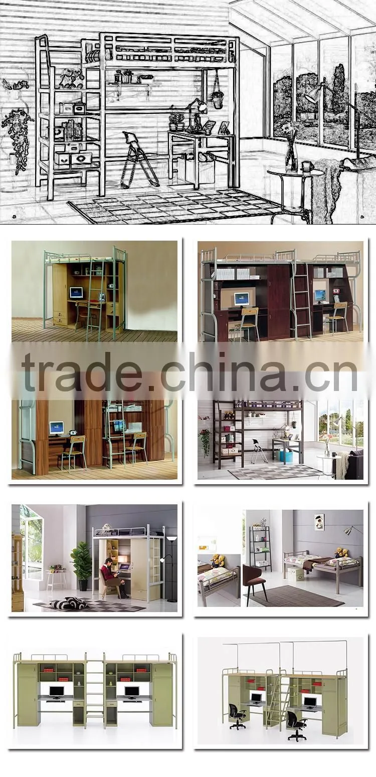 Wholesale price School furniture dormitory apartment white metal cheap bunk bed frames